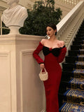 Niulatu French Sheath Long Sleeves Red Prom Dresses Birthday Outfits Evening Gown SD914
