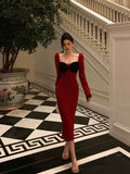 Niulatu French Sheath Long Sleeves Red Prom Dresses Birthday Outfits Evening Gown SD914