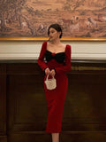 Niulatu French Sheath Long Sleeves Red Prom Dresses Birthday Outfits Evening Gown SD914