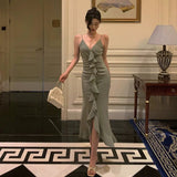 Niulatu Sheath Spaghetti Straps Green Ruffles Prom Dresses Birthday Outfits Evening Gown SD915