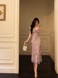 Niulatu Sheath V neckline Lilac Floral Satin Prom Dresses Birthday Outfits Evening Gown SD919