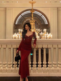 Niulatu Sheath Sweetheart Red Ruffles Velvet Prom Dresses Birthday Outfits Evening Gown SD920
