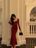 Niulatu Sheath Sweetheart Red Ruffles Velvet Prom Dresses Birthday Outfits Evening Gown SD920
