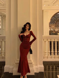 Niulatu Sheath Sweetheart Red Ruffles Velvet Prom Dresses Birthday Outfits Evening Gown SD920