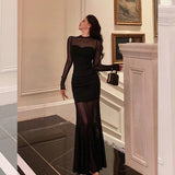 Niulatu Sheath Scoop Long Sleeves Black Prom Dresses Birthday Outfits Evening Gown SD921