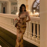 Niulatu Sheath Spaghetti Straps Champagne Floral Prom Dresses Birthday Outfits Evening Gown SD922