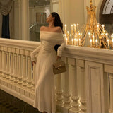 Niulatu Sheath Off The Shoulder Long Sleeves Ivory Prom Dresses Birthday Outfits Evening Gown SD923