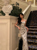 Niulatu Sheath Spaghetti Straps Floral Long Prom Dresses Birthday Outfits Evening Gown SD926