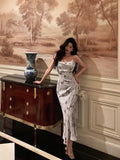 Niulatu Sheath Spaghetti Straps Floral Long Prom Dresses Birthday Outfits Evening Gown SD926