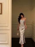 Niulatu Sheath Spaghetti Straps Floral Long Prom Dresses Birthday Outfits Evening Gown SD926