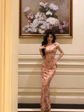 Niulatu Sheath Straps Pink Floral Prom Dresses Long Birthday Outfits Evening Gown SD928