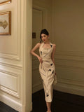 Niulatu Sheath Halter Satin Floral Prom Dresses Birthday Outfits Evening Gown SD930