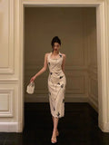 Niulatu Sheath Halter Satin Floral Prom Dresses Birthday Outfits Evening Gown SD930