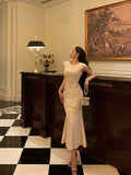 Niulatu Sheath Scoop Neckline Ivory Prom Dresses Birthday Outfits Evening Gown SD932