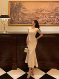 Niulatu Sheath Scoop Neckline Ivory Prom Dresses Birthday Outfits Evening Gown SD932