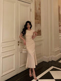 Niulatu Sheath Scoop Neckline Ivory Prom Dresses Birthday Outfits Evening Gown SD932