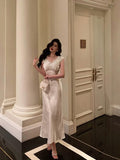 Niulatu Sheath V Neckline Satin Floral Prom Dresses Birthday Outfits Evening Gown SD933