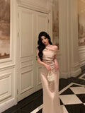 Niulatu Mermaid One Shoulder Satin Champagne Prom Dresses Long Birthday Outfits Evening Gown SD934