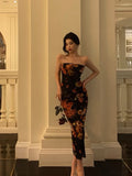 Niulatu Sheath Strapless Black Floral Prom Dresses Birthday Outfits Evening Gown SD936