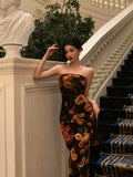 Niulatu Sheath Strapless Black Floral Prom Dresses Birthday Outfits Evening Gown SD936