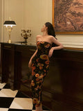 Niulatu Sheath Strapless Black Floral Prom Dresses Birthday Outfits Evening Gown SD936