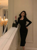 Niulatu Sheath Square Neckline Black Prom Dresses Birthday Outfits Evening Gown SD937