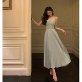 Niulatu A line Spaghetti Straps Dusty Blue Prom Dresses Birthday Outfits Evening Gown SD938