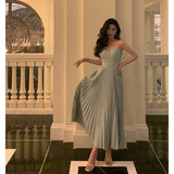 Niulatu A line Spaghetti Straps Dusty Blue Prom Dresses Birthday Outfits Evening Gown SD938