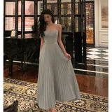 Niulatu A line Spaghetti Straps Dusty Blue Prom Dresses Birthday Outfits Evening Gown SD938