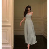 Niulatu A line Spaghetti Straps Dusty Blue Prom Dresses Birthday Outfits Evening Gown SD938