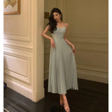 Niulatu A line Spaghetti Straps Dusty Blue Prom Dresses Birthday Outfits Evening Gown SD938