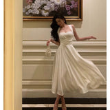 Niulatu A line Square Neckline Ivory Prom Dresses Birthday Outfits Evening Gown SD939