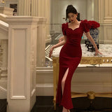 Niulatu Sheath Sweetheart Neckline Short Sleeves Red Prom Dresses Birthday Outfits Evening Gown SD941