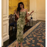 Niulatu Sheath Spaghetti Straps Floral Green Prom Dresses Birthday Outfits Evening Gown SD943