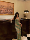 Niulatu Mermaid Straps Floral Green Chiffon Prom Dresses Birthday Outfits Evening Gown SD943