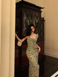 Niulatu Mermaid Straps Floral Green Chiffon Prom Dresses Birthday Outfits Evening Gown SD943
