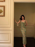 Niulatu Mermaid Straps Floral Green Chiffon Prom Dresses Birthday Outfits Evening Gown SD943