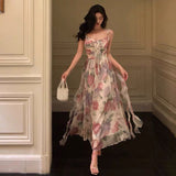 Niulatu A line Spaghetti Straps Pink Floral Prom Dresses Birthday Outfits Evening Gown SD944
