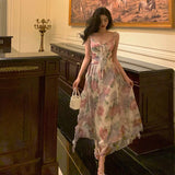 Niulatu A line Spaghetti Straps Pink Floral Prom Dresses Birthday Outfits Evening Gown SD944
