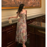 Niulatu A line Spaghetti Straps Pink Floral Prom Dresses Birthday Outfits Evening Gown SD944