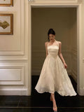 Niulatu A Line Halter White Lace Prom Dresses Birthday Outfits Evening Gown SD945