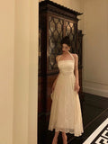 Niulatu A Line Halter White Lace Prom Dresses Birthday Outfits Evening Gown SD945