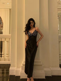 Niulatu Sheath Spaghetti Straps Black Satin Prom Dresses Birthday Outfits Evening Gown SD947