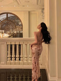 Niulatu Sheath Spaghetti Straps Floral Pink Prom Dresses Birthday Outfits Evening Gown SD949