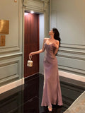 Niulatu Sheath Spaghetti Straps Lilac Long Satin Prom Dresses Birthday Outfits Evening Gown SD950