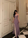 Niulatu Sheath Spaghetti Straps Lilac Long Satin Prom Dresses Birthday Outfits Evening Gown SD950