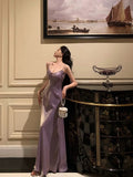 Niulatu Sheath Spaghetti Straps Lilac Long Satin Prom Dresses Birthday Outfits Evening Gown SD950