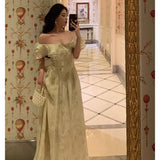Niulatu A Line Off The Shoulder Short Sleeves Floral Prom Dresses Birthday Outfits Evening Gown SD952
