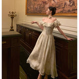 Niulatu A Line Off The Shoulder Short Sleeves Floral Prom Dresses Birthday Outfits Evening Gown SD952