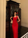 Niulatu A Line Square Neckline Red Chiffon Prom Dresses Birthday Outfits Evening Gown SD953